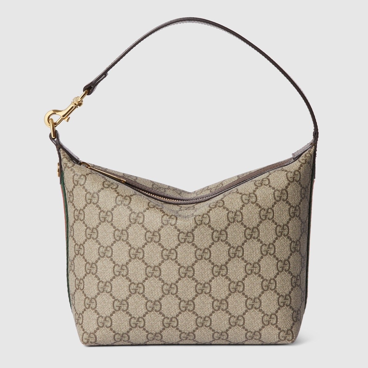 Gucci Beige Gg Supreme Canvas Shoulder Bag With Brown Trim And Gold Hardware